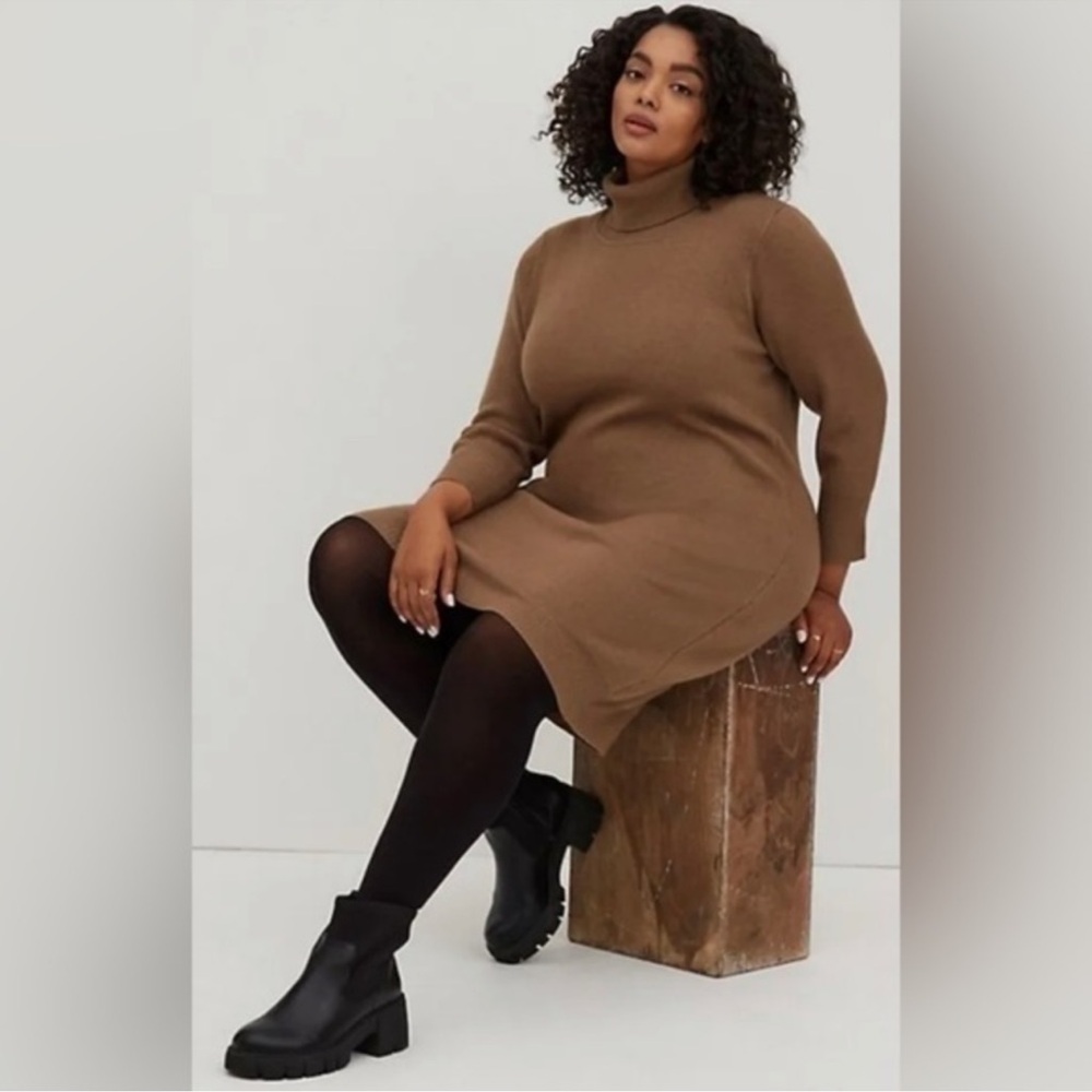 Turtle Neck Sweater Dress - Luxe Cozy Brown 3x